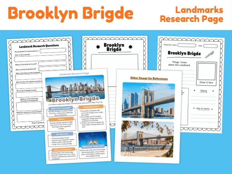 Brooklyn Bridge Research Project | Famous Landmark Worksheets