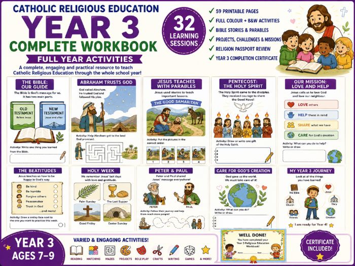 Catholic Religious Education – Year 3 Complete Workbook | Full Year Activities