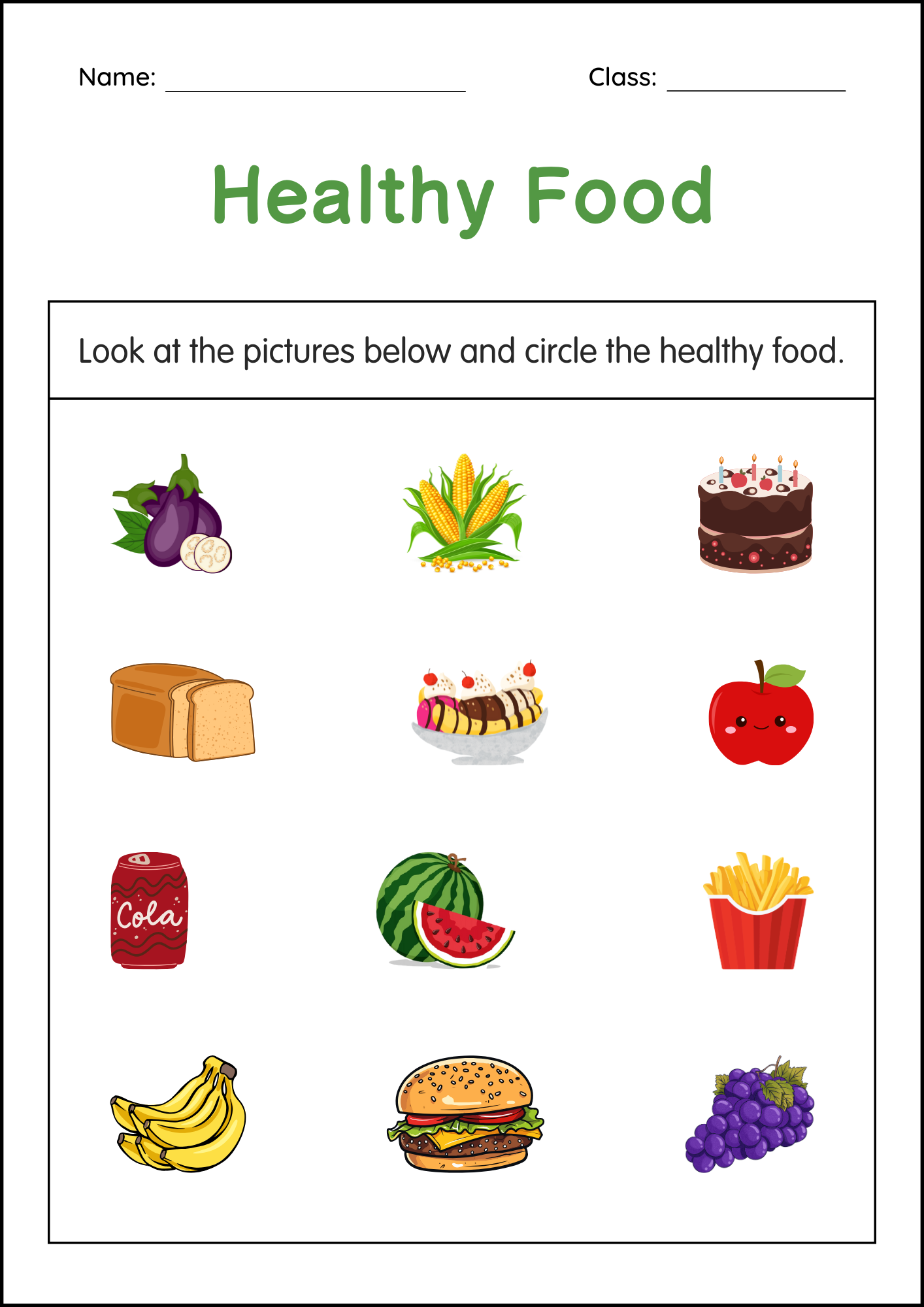 Printable Healthy and Unhealthy Food Activity Worksheets for Grade 1, 2 ...