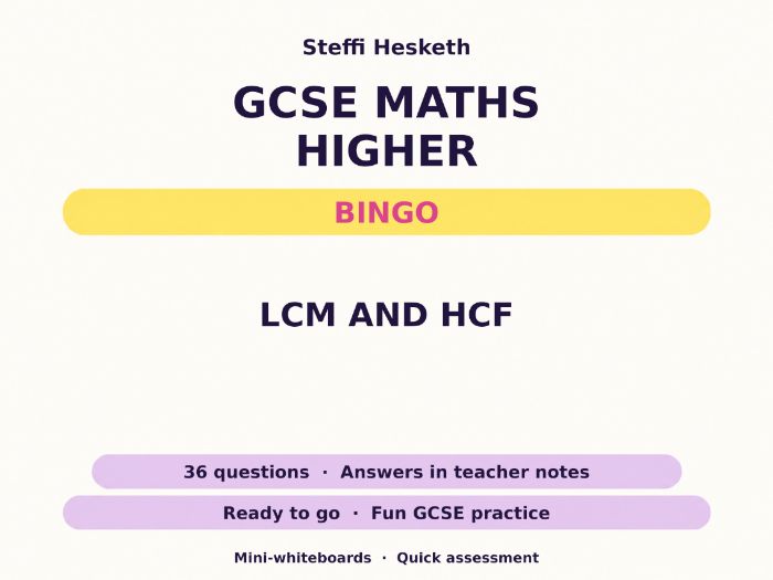 LCM and HCF GCSE Maths Higher Bingo