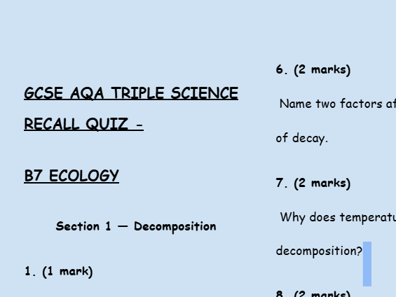 GCSE AQA Triple Biology – Ecology Exam-Style Retrieval