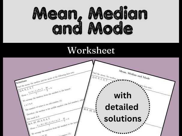 Mean, Median and Mode worksheet (with solutions)