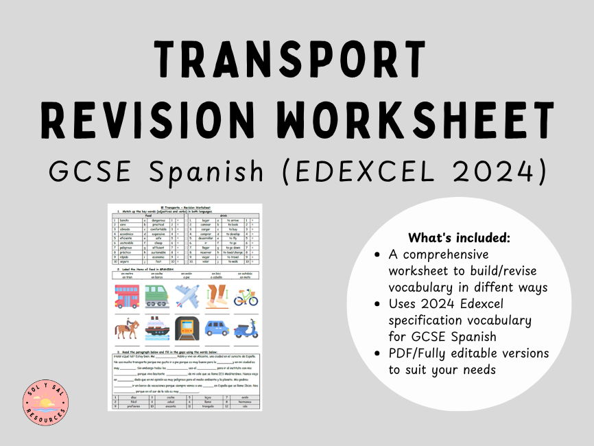 GCSE Spanish Revision Worksheet – Transport (Pearson Edexcel 2024)