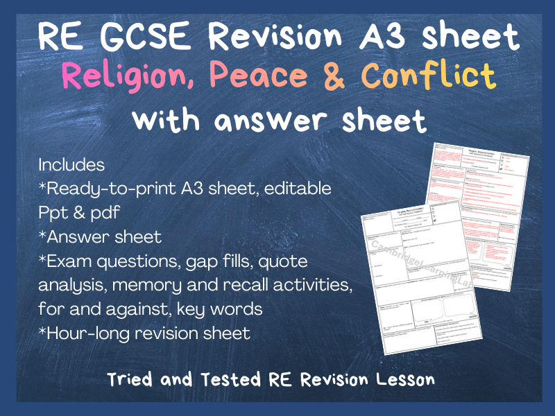 RE GCSE Theme: Peace & Conflict Revision A3 Sheet | Printable with answers, hour-long lesson