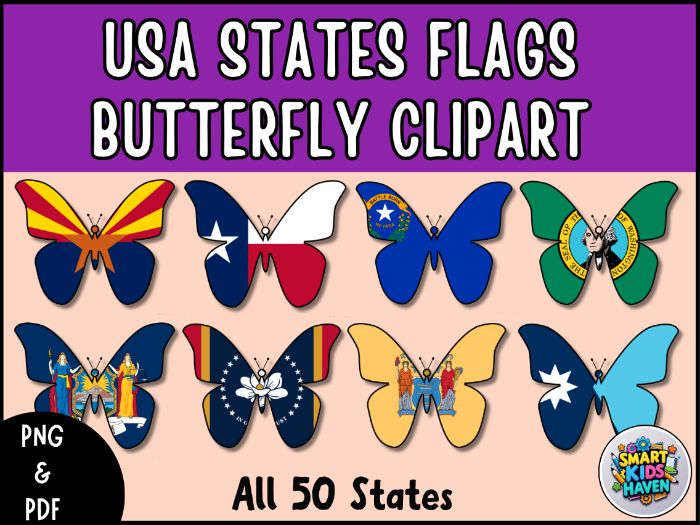 USA State Flags Butterflies Clipart All 50 States Bulletin Board Classroom Decor