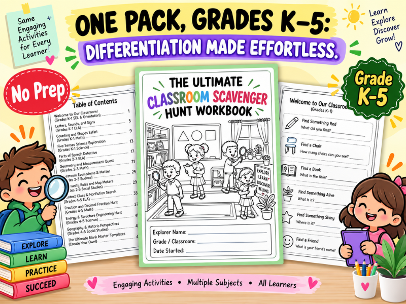 KS1 & KS2 Classroom Scavenger Hunt Activities: Back-to-School Movement & Review Workbook