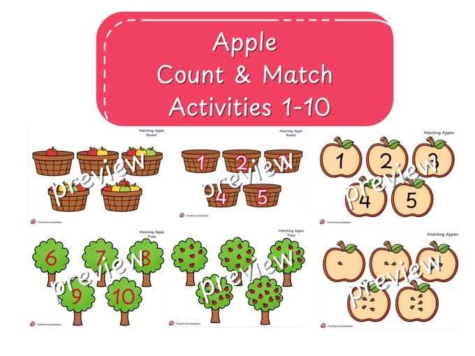 Apple Count and Match Activities 1-10