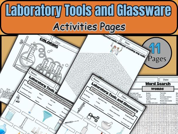 Lab equipment worksheet/Glassware labeling activity/Science tools printable