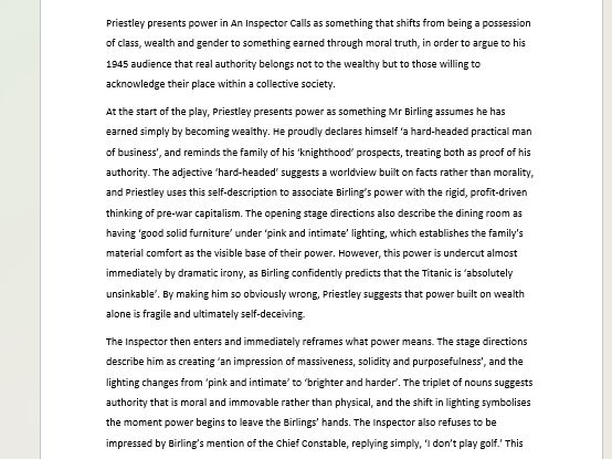 Grade 9 Model Essay An Inspector Calls Power AQA GCSE English