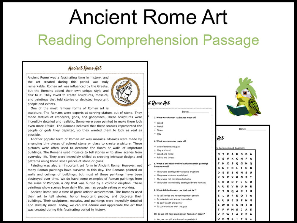 Ancient Rome Art Reading Comprehension and Word Search Teaching Resources