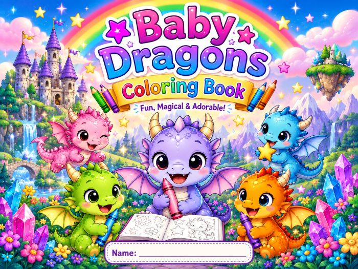 Baby Dragons Coloring Book | Fantasy Coloring Pages | K-3