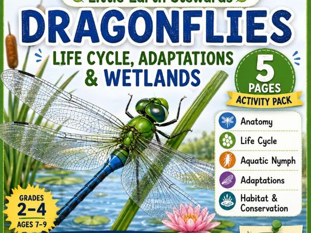 Dragonflies:Life Cycle, Adaptations & Wetlands — 5-Page Science Activity Pack