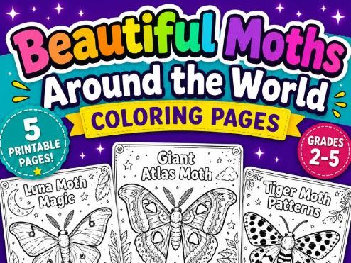 Beautiful Moths Around the World Coloring Pages | National Moth Week Activities (K-Grade 5)