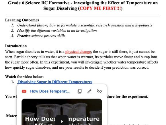 MYP Science Criterion B and C Lab_ Temperature vs Sugar Dissolution Lab