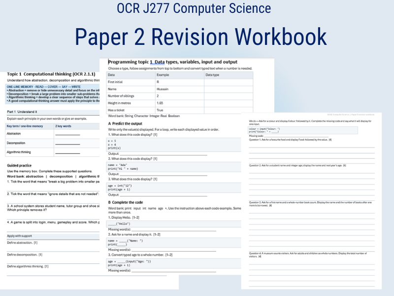 OCR GCSE Computer Science J277 Paper 2 Revision Workbook + Answer Booklet
