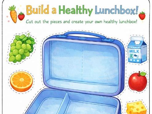 Build a Healthy Eating Lunchbox Fine Motor Cut and Paste Worksheet