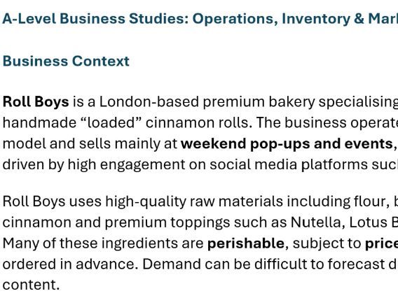 A-level Business Case Study - Roll Boy