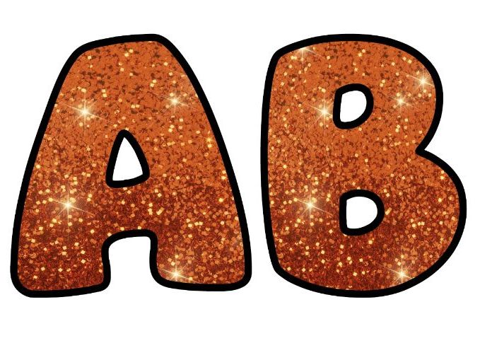 Shiny Glitter Art Orange Sparkles Classroom Display | Lettering Set | Whole Alphabet A-Z and 0-9