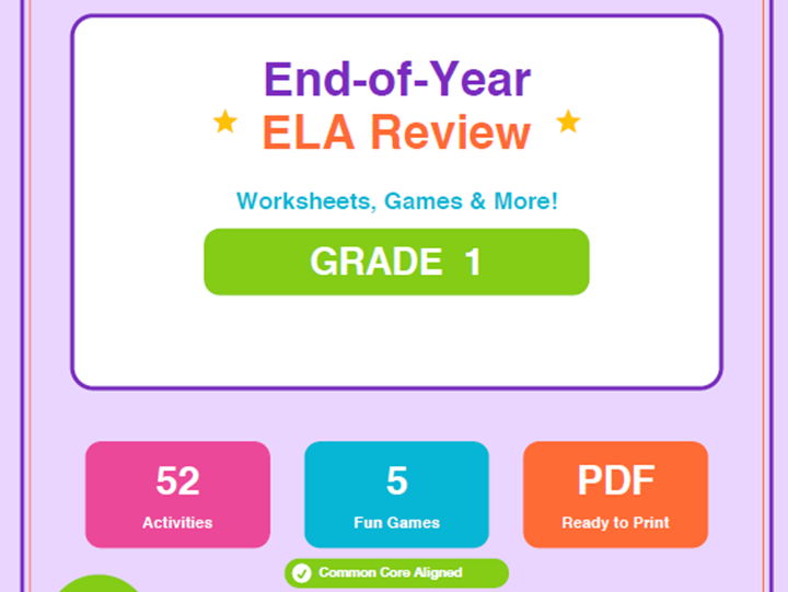 1st Grade End of Year ELA Review Worksheets & Games