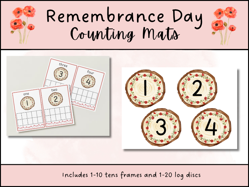 Remembrance Day Poppy Counting Mats EYFS