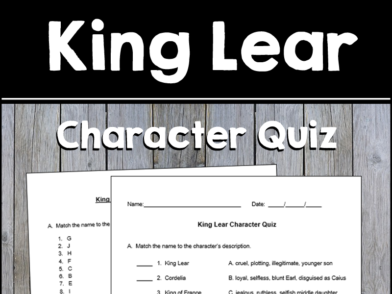 King Lear Character Quiz with Answer Key Teaching Resources
