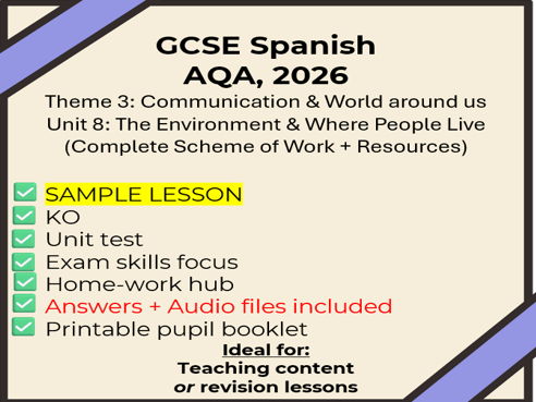 Free Sample -GCSE Spanish: Environment & Where People Live (Theme 3/unit 8 - Global Issues AQA,2026)