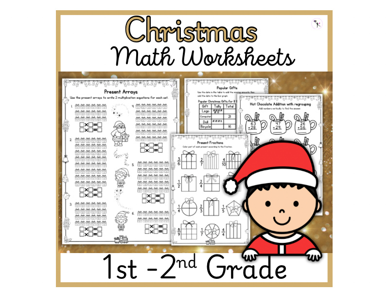 Christmas Math Worksheets 2nd Grade Addition Subtraction Fractions Tables Time