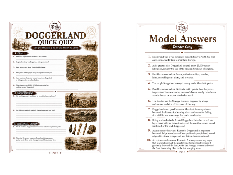 Doggerland Quick Quiz: Knowledge Check & Retrieval Activity (KS3 History)