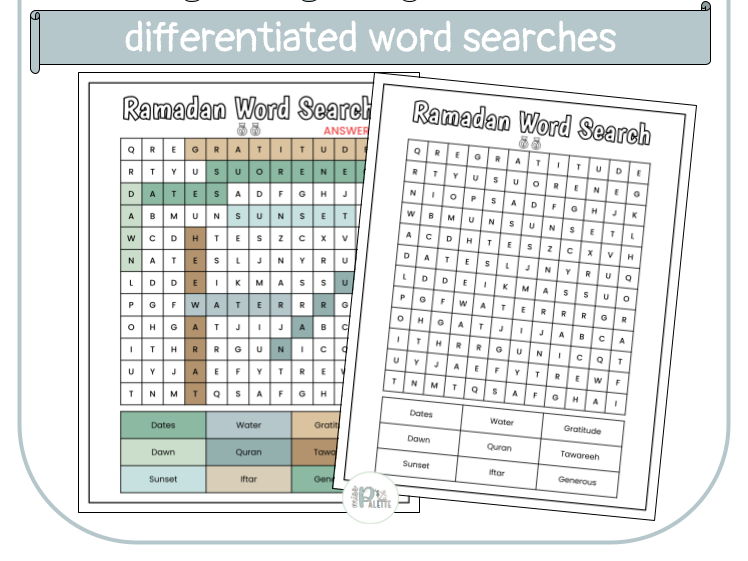 Ramadan Differentiated Wordsearches