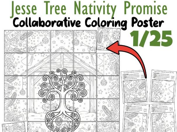 Jesse Tree Nativity Promise Collaborative Poster | Advent Christmas Coloring Art