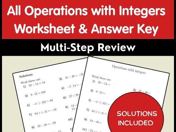 All Operations with Integers Worksheet & Answer Key | Multi-Step Review