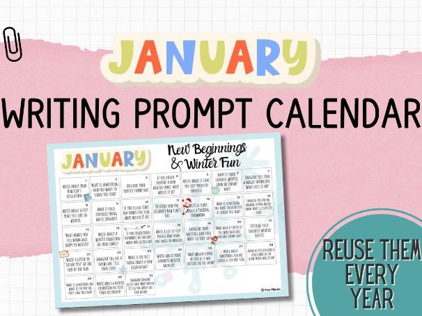 January Writing Prompt Calendar – Daily Journal Prompts (ESL/EAL | Morning Work | Primary KS1 KS2) )