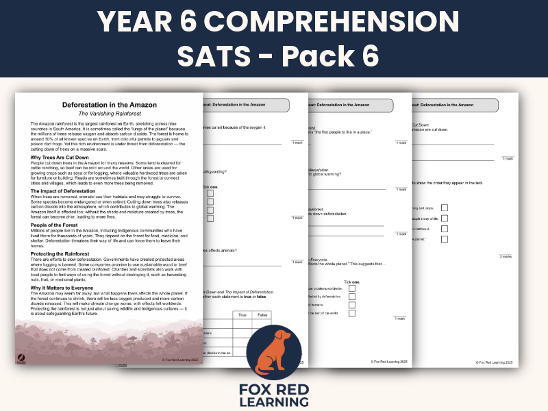 Year 6 SATs Reading Comprehension Pack 6 | 6 Extracts with SATs-Style Questions