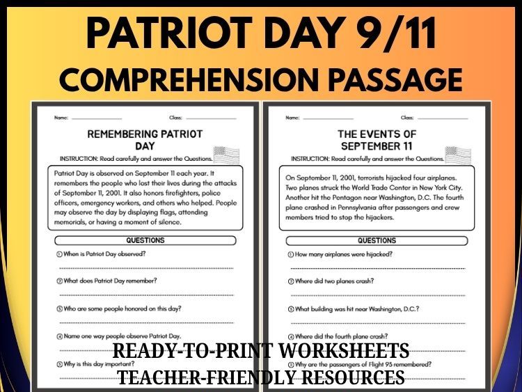 Patriot Day Reading Comprehension | 9/11 Remembrance | Grades 2–8
