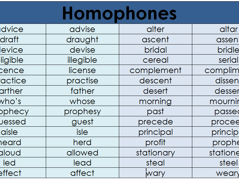 Homonyms Word Mat English KS2 KS3