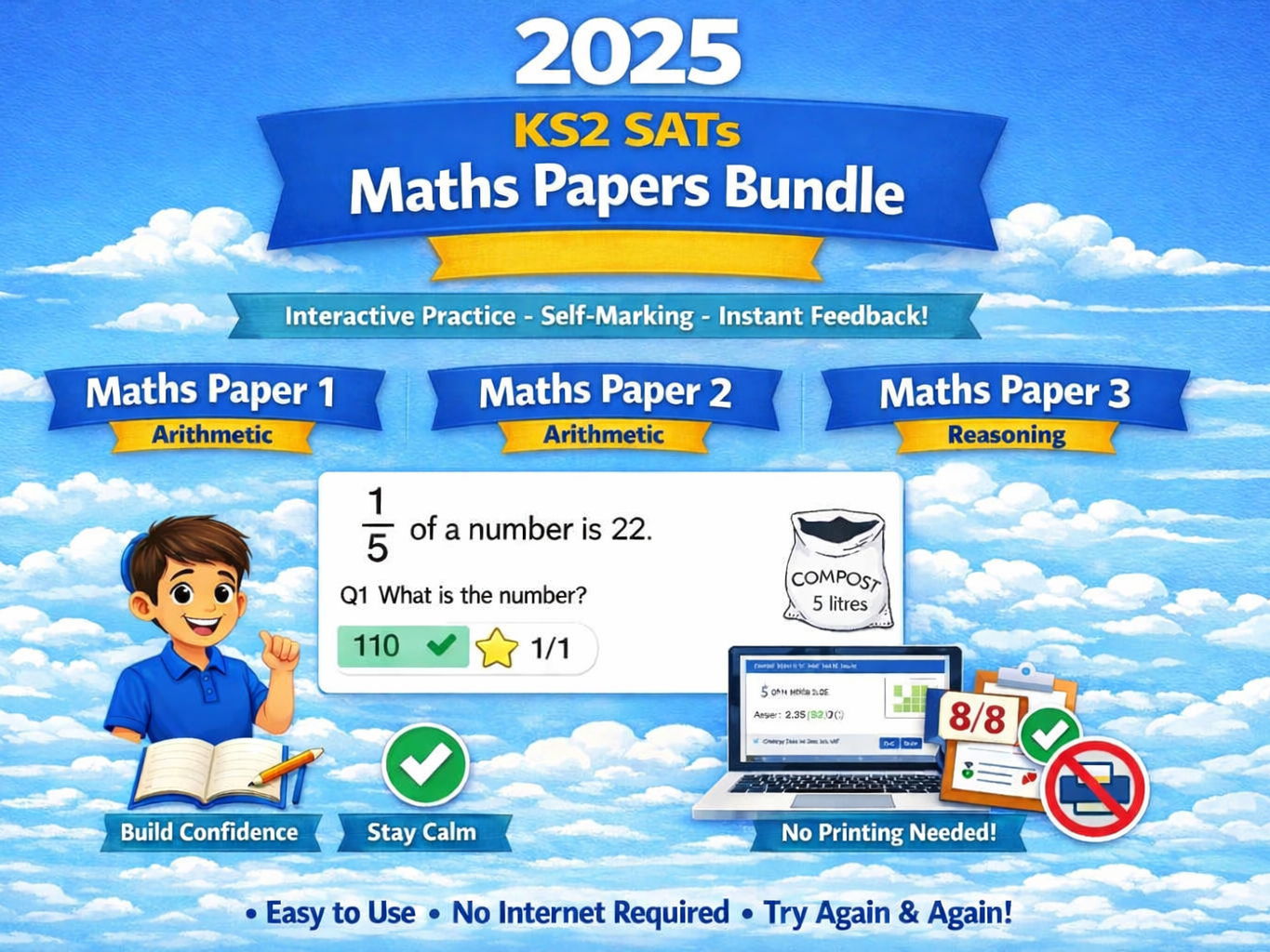 2025 Year 6 SATs Maths Bundle – Real Official Papers | Interactive Auto-Marked
