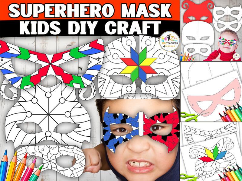 Printable Superhero Masks with Decorative Patterns | B&W Masks |Kids DIY Craft