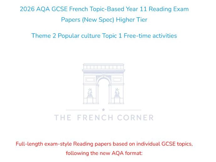 2026 AQA GCSE French Topic-Based Reading Exam Paper 2.1 – Higher Tier