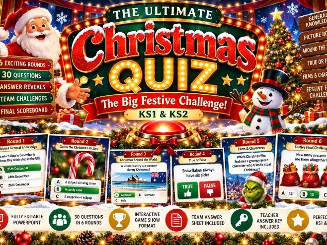 Ultimate Christmas Quiz | KS1 & KS2 | Interactive PowerPoint & Answer Sheets