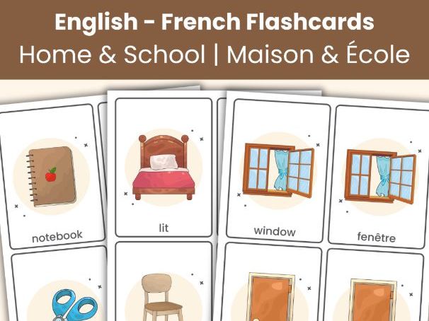English-French Home & School Flashcards | 80 Bilingual Vocabulary Cards | Printable French Resource