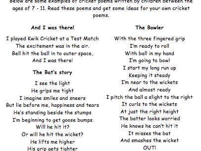 Cricket through English in KS2
