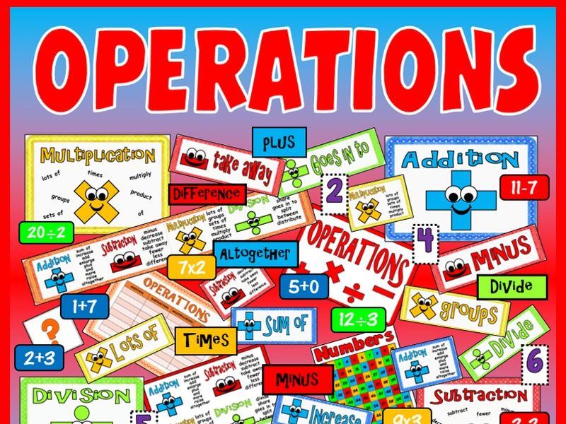 MATHS OPERATIONS RESOURCES ADDITION SUBTRACT MULTIPLICATION DIVISION EARLY YEARS  KS1-2