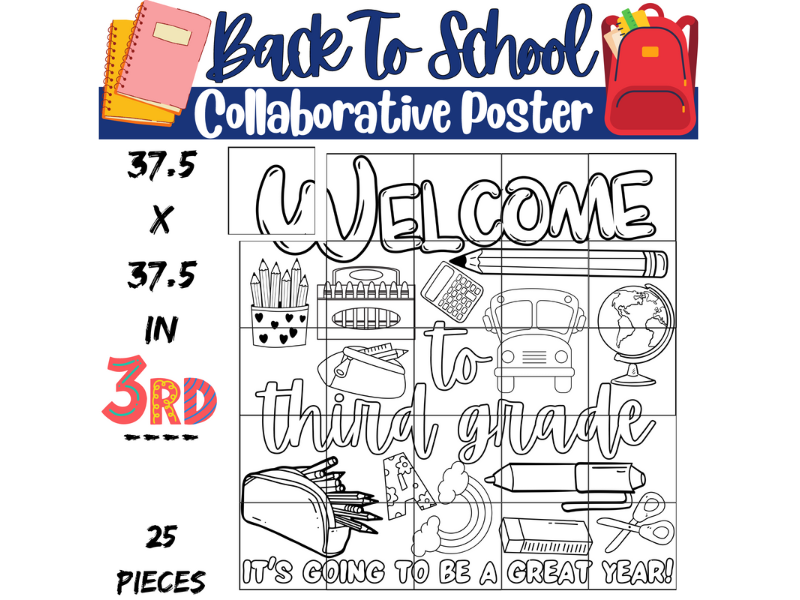 Welcome to Third Grade Collaborative Coloring Poster: Classroom Decor Activities