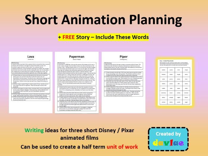 Disney / Pixar Short Animation Planning