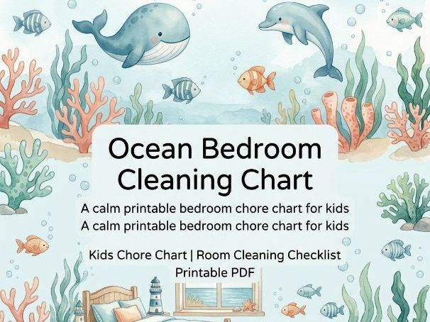 Ocean Bedroom Cleaning Chart | Kids Chore Chart | Printable PDF | Room Cleaning Checklist