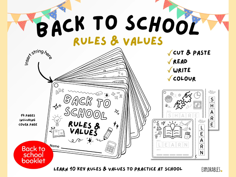 Back To School Rules And Values Booklet Starting School Classroom Rules Cut And Paste Read Write