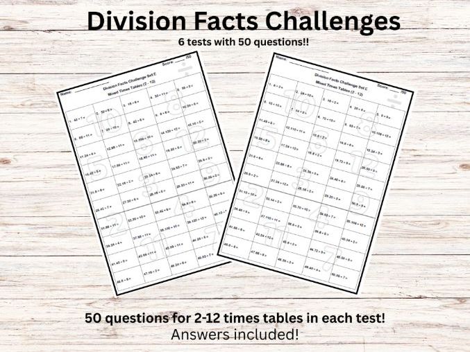 Division Facts Tests (2–12 Times Tables)