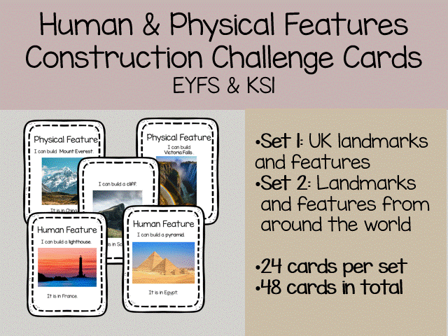 Human & Physical Features Construction Cards, KS1 Geography
