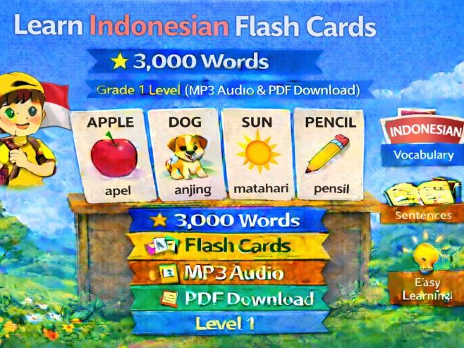 Indonesian Flash Cards, 3,000 Words (Audio, PDF)