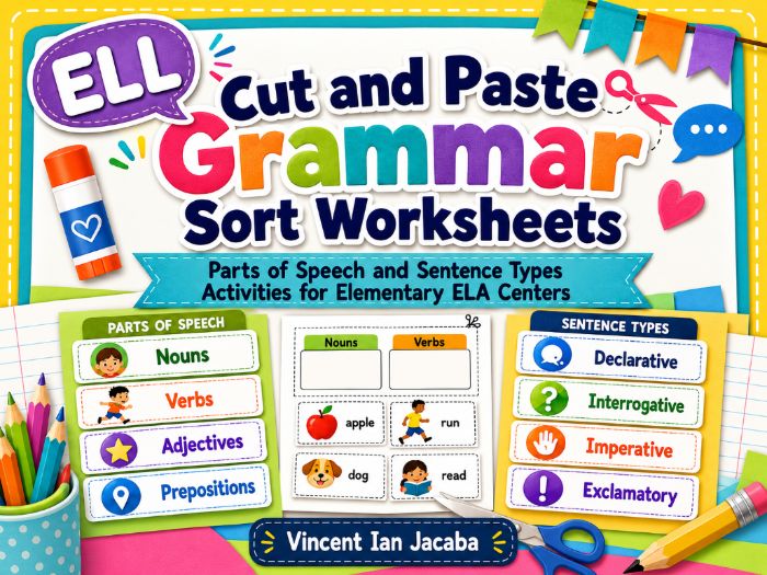 EAL/ELL Grammar Cut and Paste Worksheets | Parts of Speech & Sentence Types